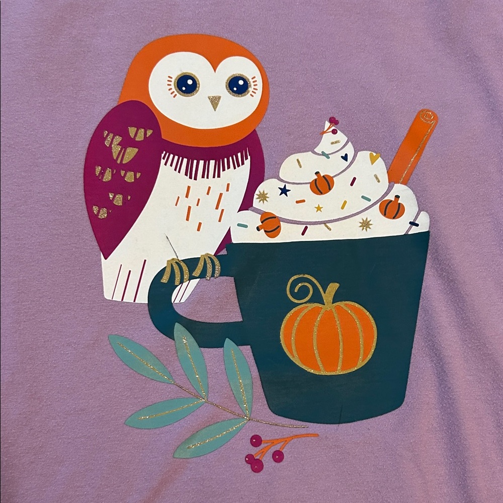 Cat & Jack Purple Tee with Owl and Pumpkin Mug Design